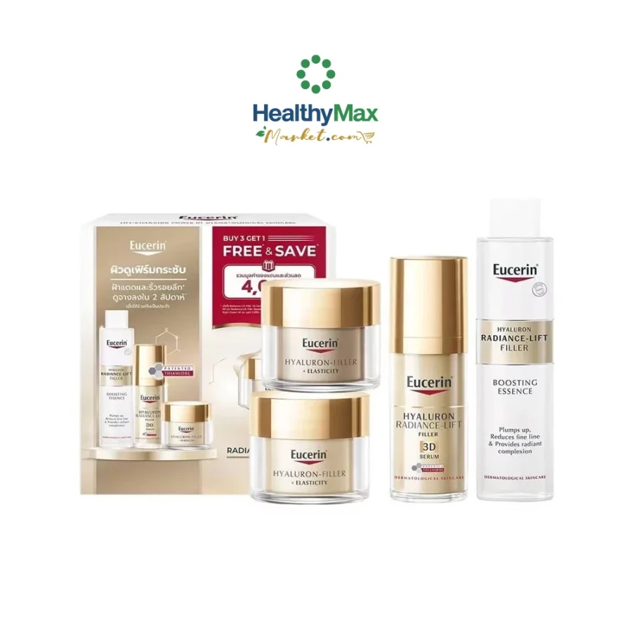 Buy 3 Get 1 Free | Eucerin HYALURON RADIANCE-LIFT FILLER 3D SERUM 30 ML + DAY CREAM SPF30 50 ML + BOOSTING ESSENCE 100 ML FREE NIGHT CREAM 50 ML AND SAVE 1,200.-